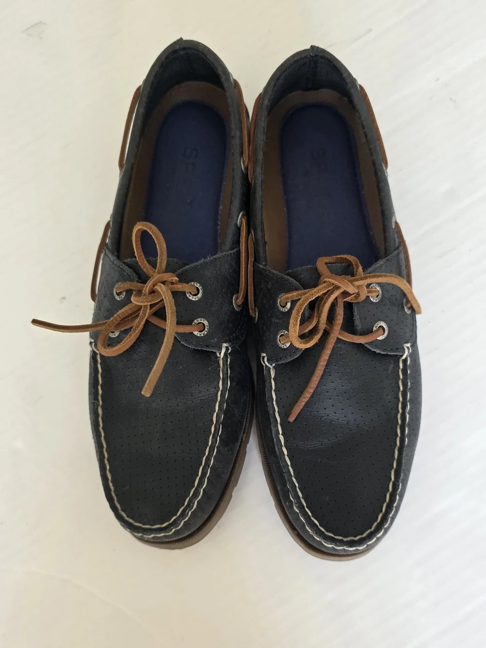 Sperry Top-sider men's Navy Leather 2-eye Boat Shoes Preppy Old Money Nautical